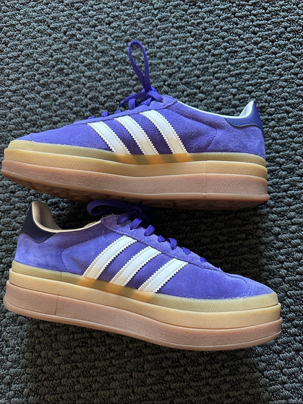 adidas Women's Purple platform Gazelle Suede Sneakers with White Stripes